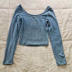 Wild Fable Blue/Gray Cropped Long Sleeve Top Size XS